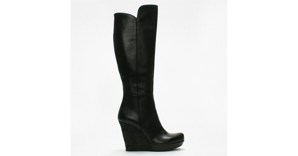 Daniel Wiser Black Leather Knee High Wedge Boots | Lyst UK