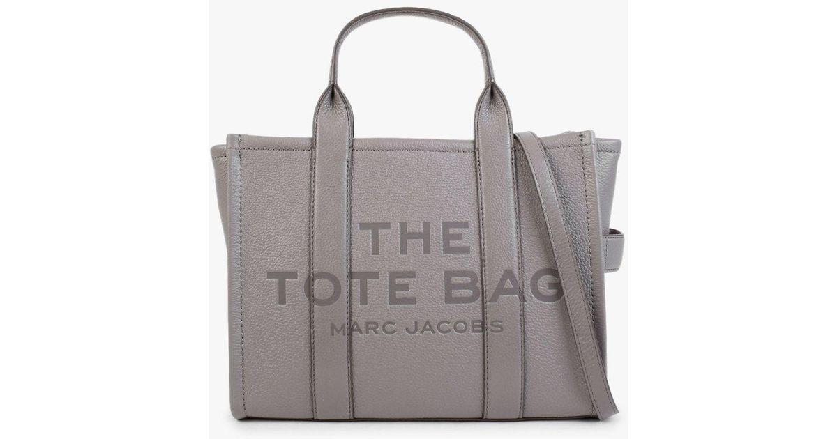 Marc Jacobs The Leather Medium Cement Tote Bag in Gray | Lyst