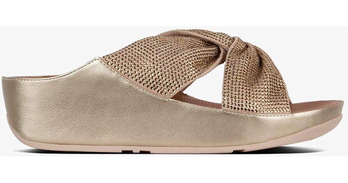 Fitflop Twiss Crystal Platino Slide Sandals Lyst Canada