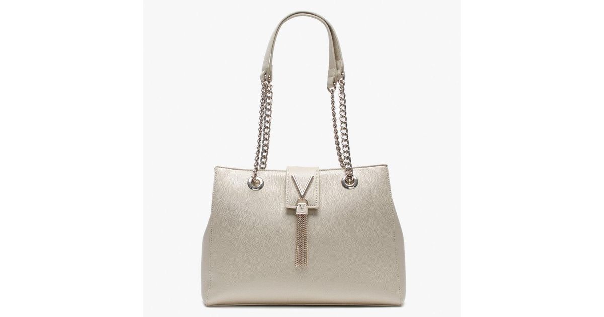 Valentino By Mario Valentino Divina Beige Pebbled Tote Bag in Natural - Lyst