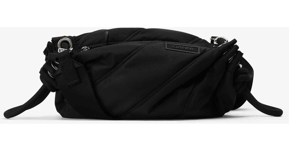 Ganni Quilted Black Recycled Tech Small Duffle Bag Lyst