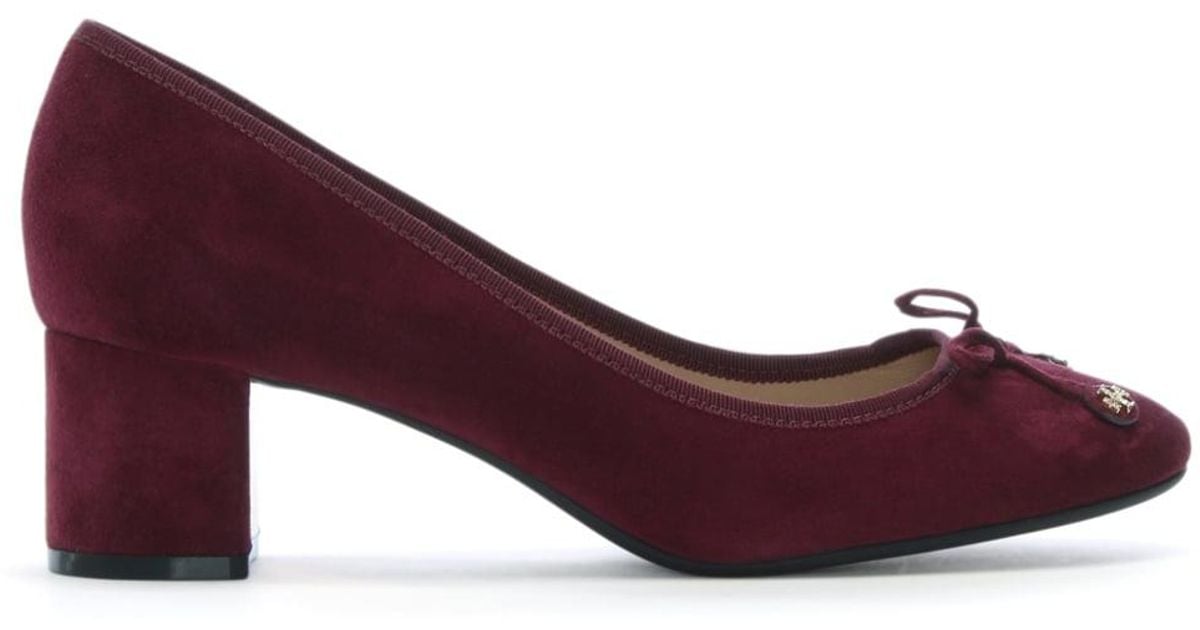 Tory Burch Suede Laila 50 Burgundy Block Heel Pumps in Burgundy Suede