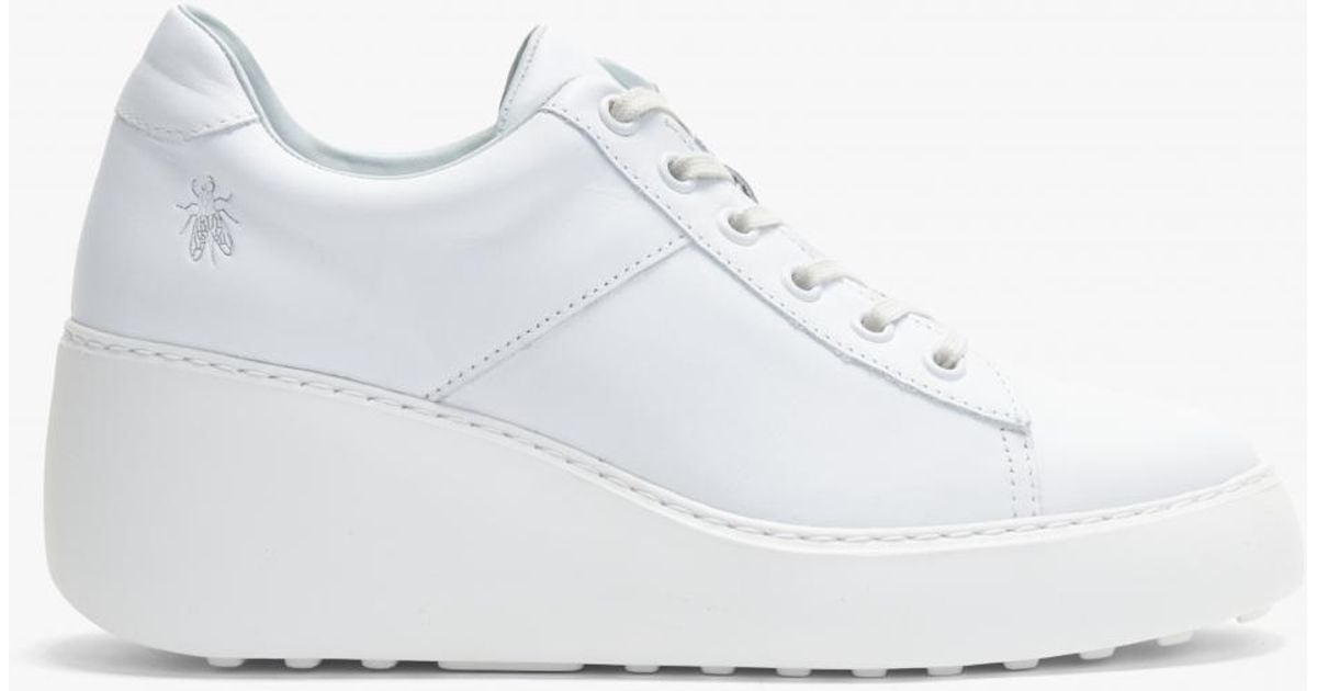 Fly London Delf White Leather Wedge Trainers Lyst
