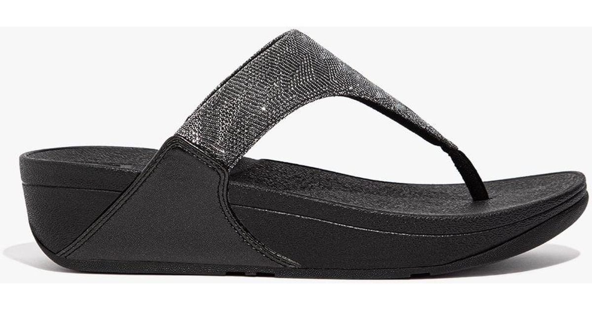 Fitflop Lulu Glitz All Black Toe Post Sandals | Lyst UK