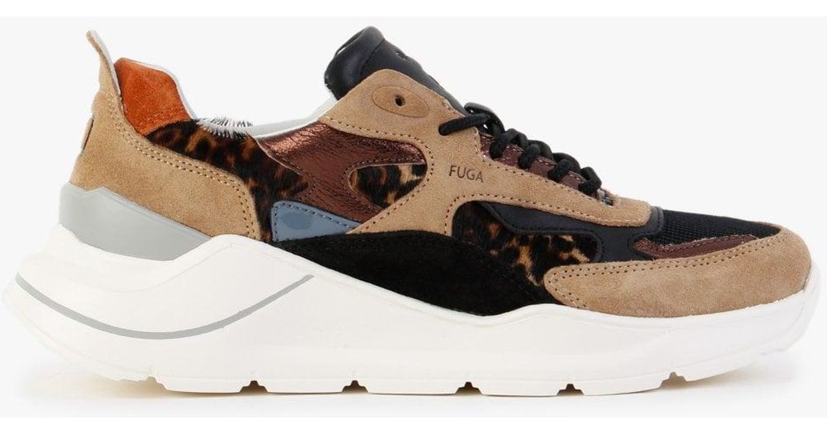 Date Leather Fuga Pony Leopard Beige Trainers in Brown | Lyst