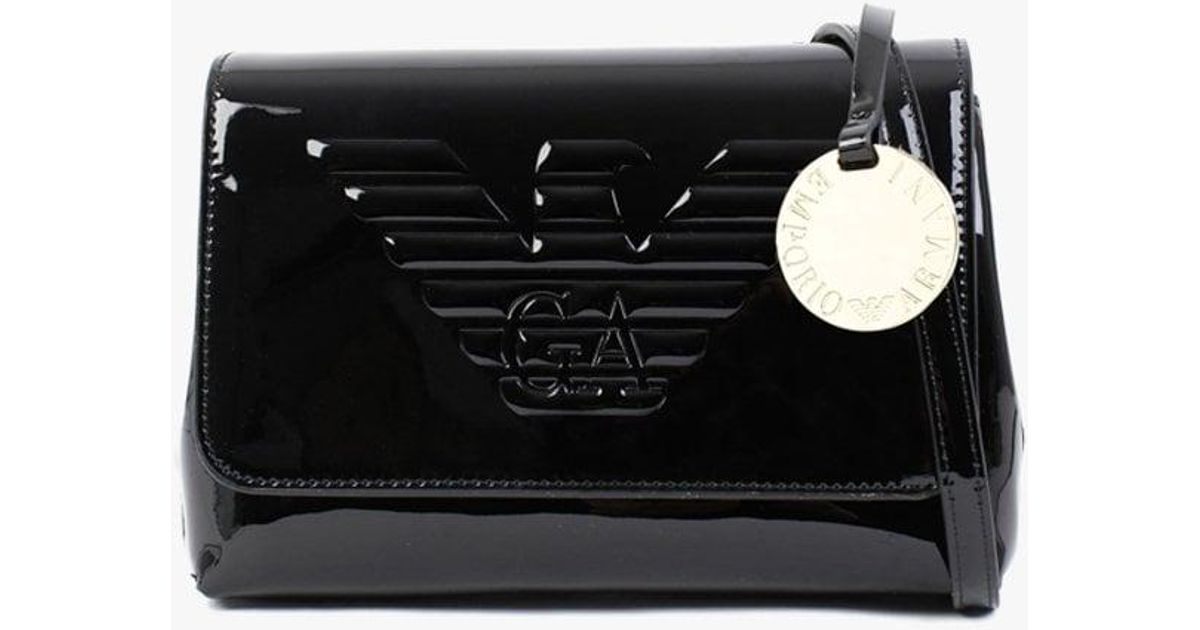 Emporio Armani Eagle Black Patent Shoulder Bag Lyst