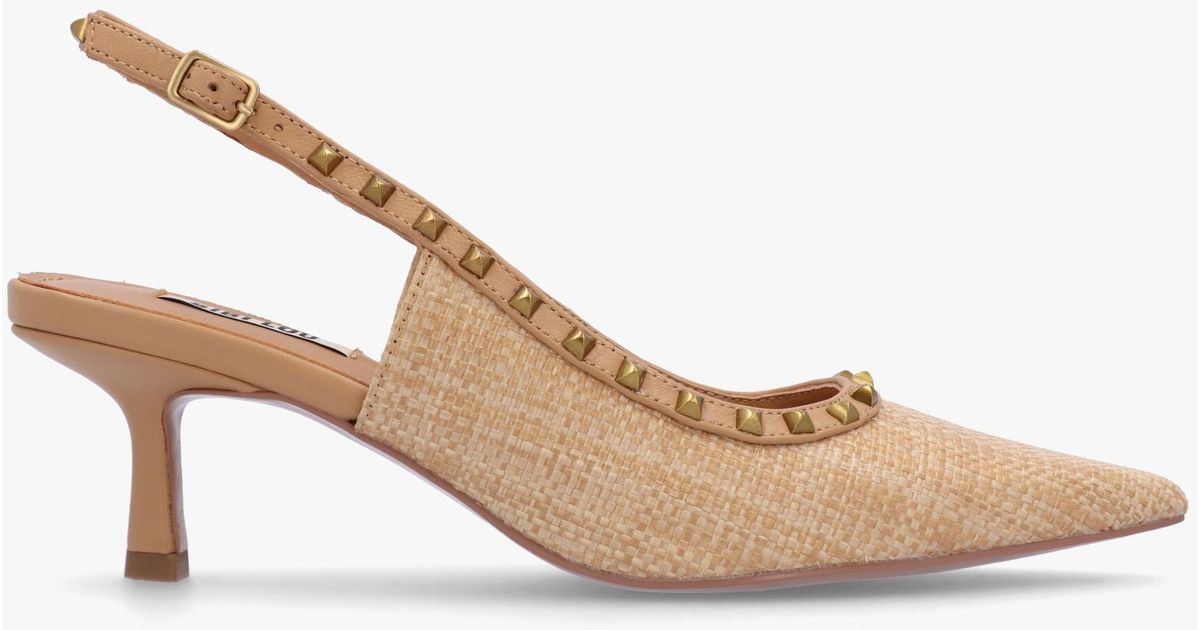 Daniel Footwear Ramona Beige Woven Raffia Kitten Heel Sling Backs in