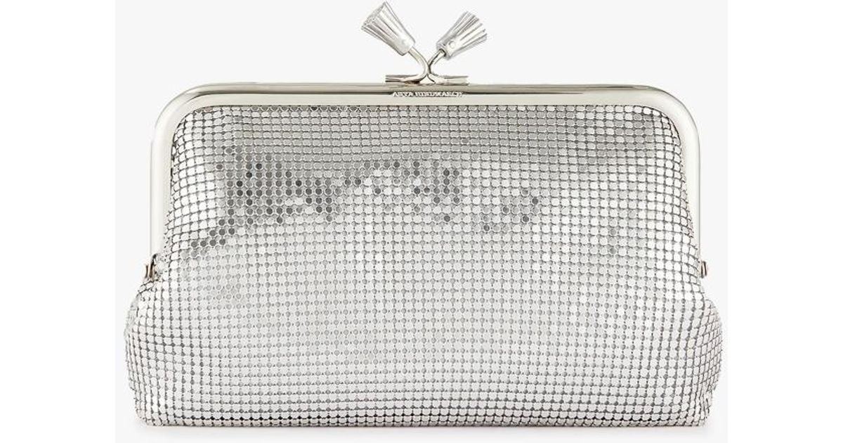 Anya Hindmarch Mesh Maud Silver Tassel Clutch Bag in Gray Lyst
