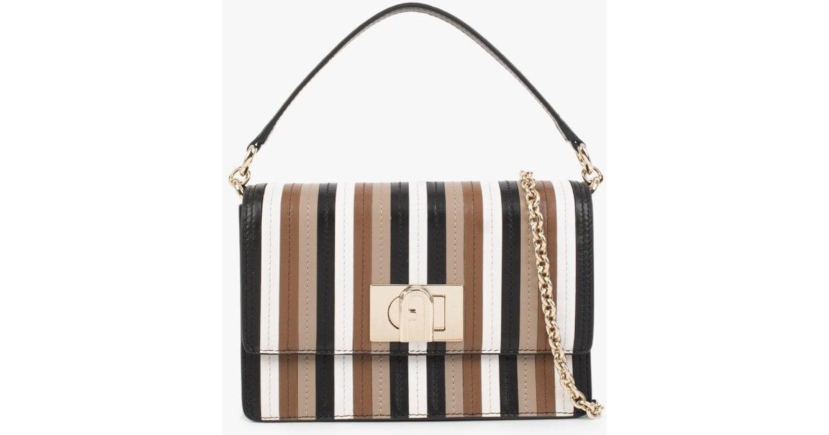 Furla Mini Ares Black Multi Striped Leather Crossbody Bag Lyst Australia