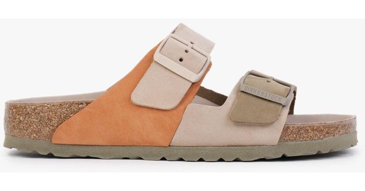 Birkenstock Arizona Split Sandcastle Faded Khaki Leather Two Bar Mules