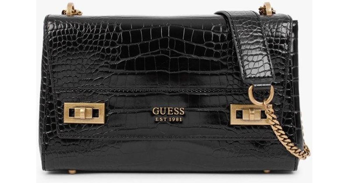 Guess Katey Black Moc Croc Shoulder Bag Lyst Australia