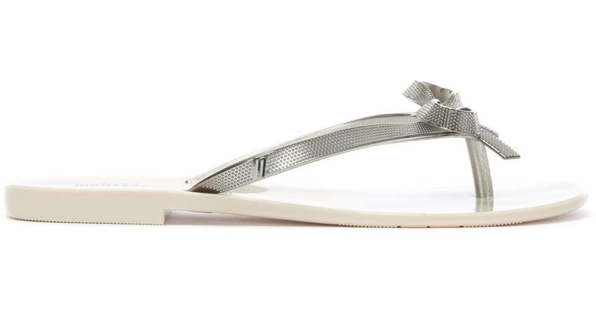 silver bow flip flops