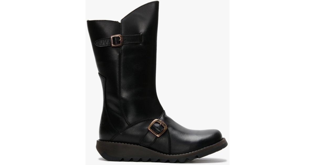 2' Calf Length Boots in Black Leather 