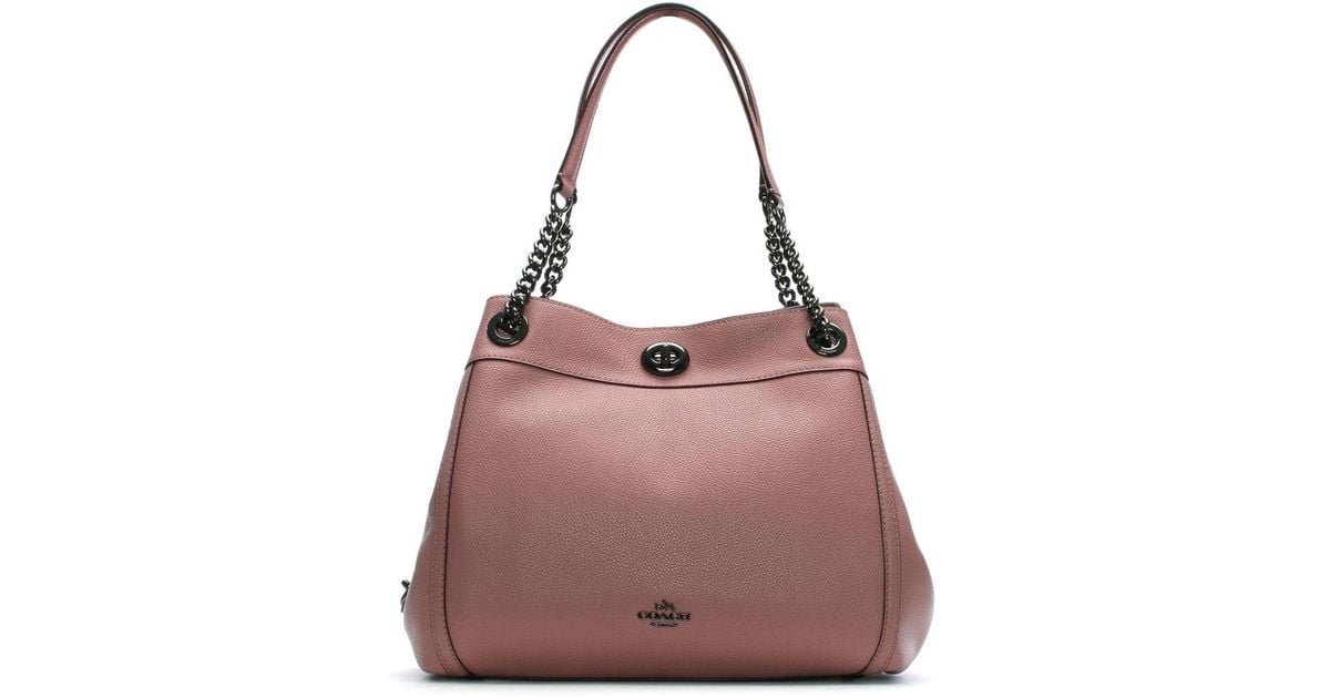 COACH Turnlock Edie Dusty Rose Polished Pebbled Leather Shoulder Bag in Pink Leather (Pink) - Lyst