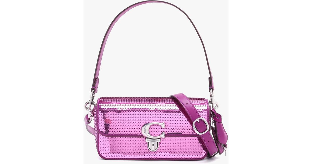 COACH Studio Dark Magenta Sequin Baguette Bag in Pink Lyst