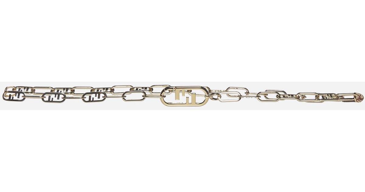 Fendi Women's Belt Gray Teju Lizard Gold Metal w/Chains (FFB1505)