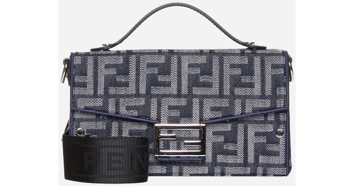 Fend Baguette 27 Bag With FF Motif Blue Leather Ghw