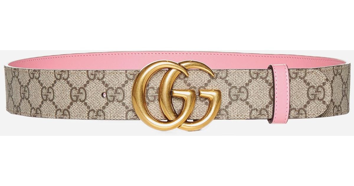 Gucci GG Marmont Reversible Canvas And Leather Belt in Pink | Lyst