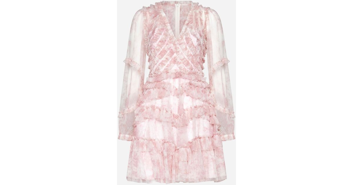 Needle & Thread Fleur De Lis Floral Print Mini Dress in Pink | Lyst