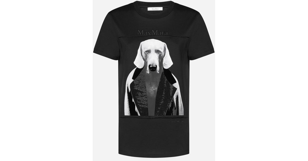 Max Mara Mm Dog Cotton T-shirt in Black | Lyst
