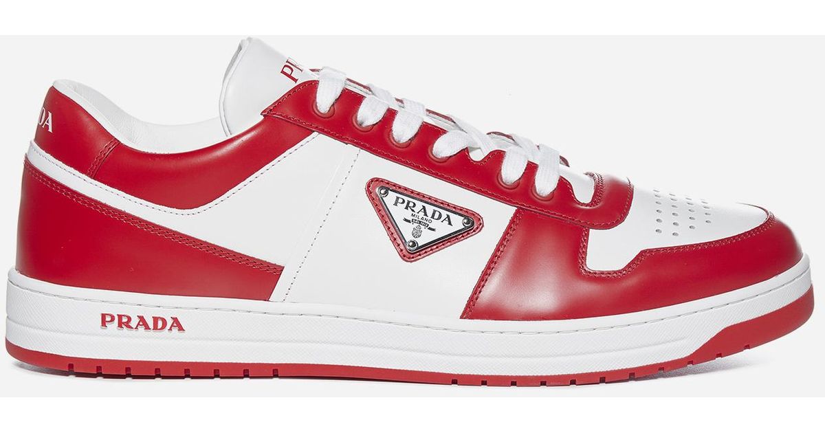 Prada Downtown Leather Sneakers in Red for Men - Lyst