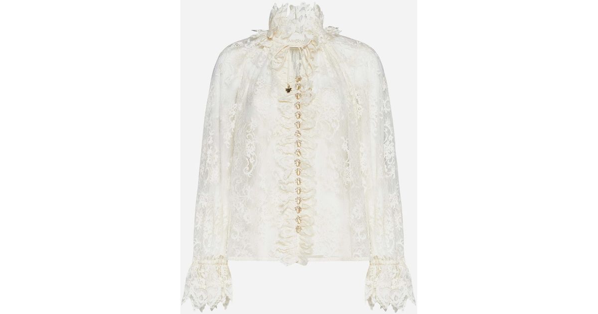 Zimmermann Lace Cotton-blend Blouse in White | Lyst