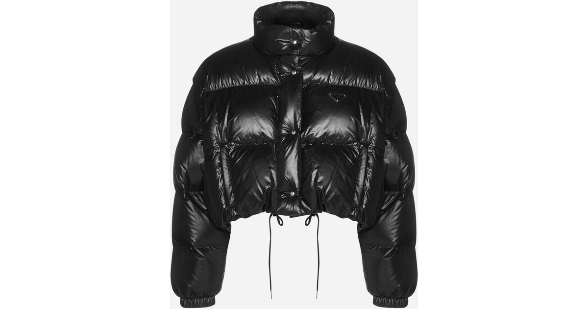Prada Re-nylon Cropped Down Jacket in Black | Lyst