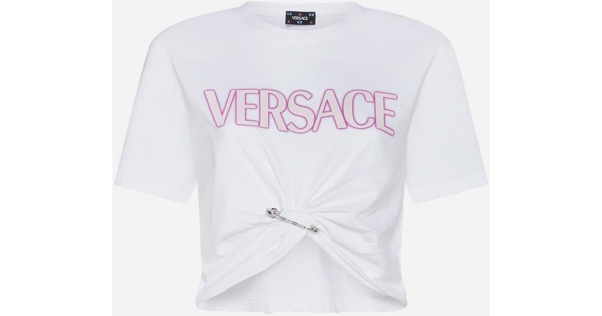 En del Metafor krøllet Versace Logo And Safety Pin Cotton T-shirt in White | Lyst