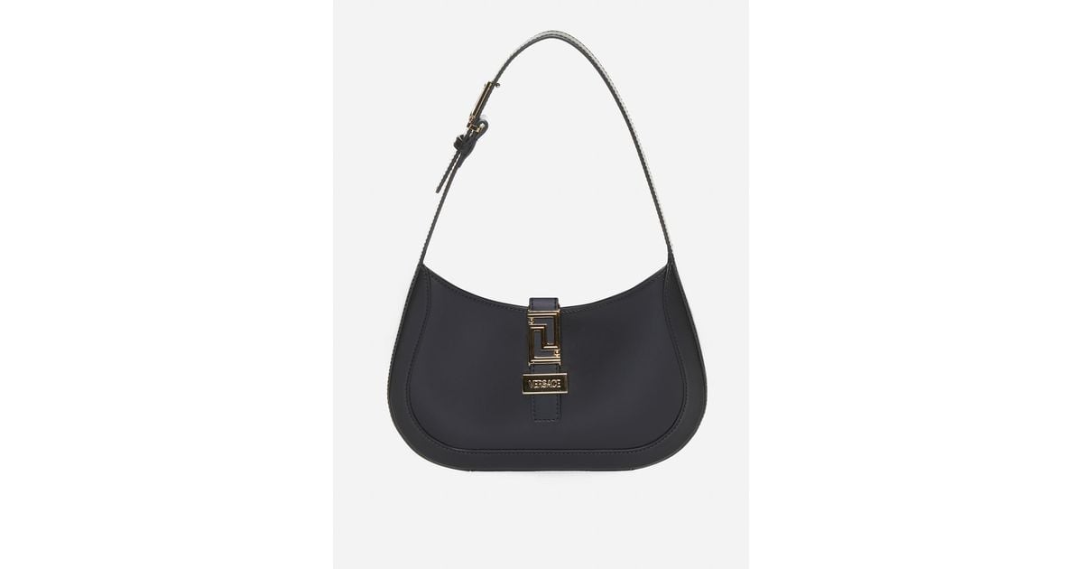 Versace Greca Goddess Leather Small Hobo Bag in Black | Lyst
