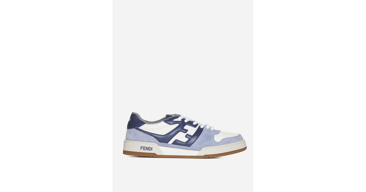 Fendi Match Leather And Suede Sneakers in Blue for Men | Lyst