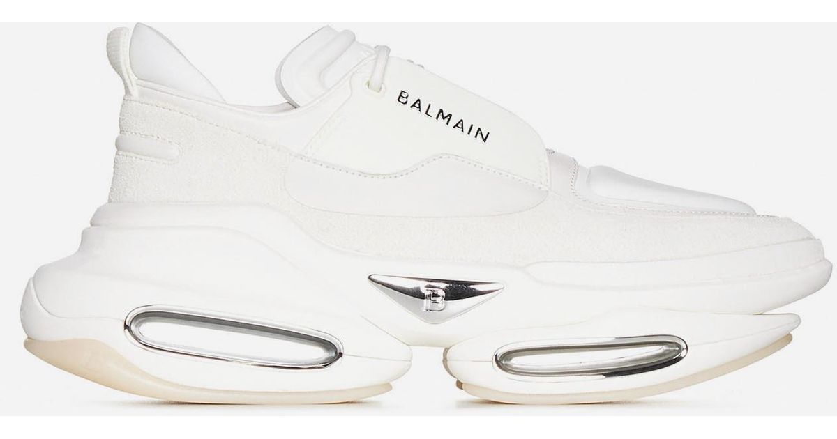 Balmain B-bold Leather, Suede And Neoprene Sneakers in White for Men - Save  38% | Lyst