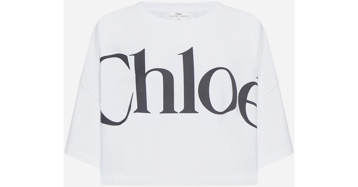 Chloé Logo Cotton Cropped T-shirt in White | Lyst UK