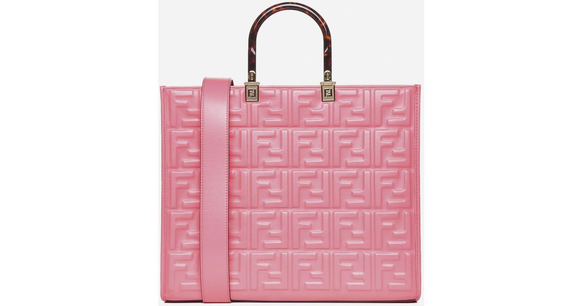 Fendi Sunshine Ff Leather Medium Tote Bag in Pink | Lyst