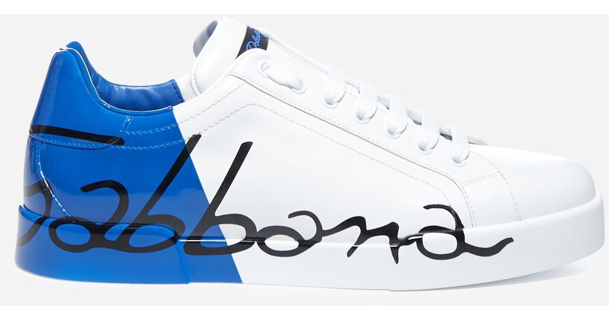 Dolce & Gabbana Portofino Logo Calfskin And Patent Leather Sneakers in ...
