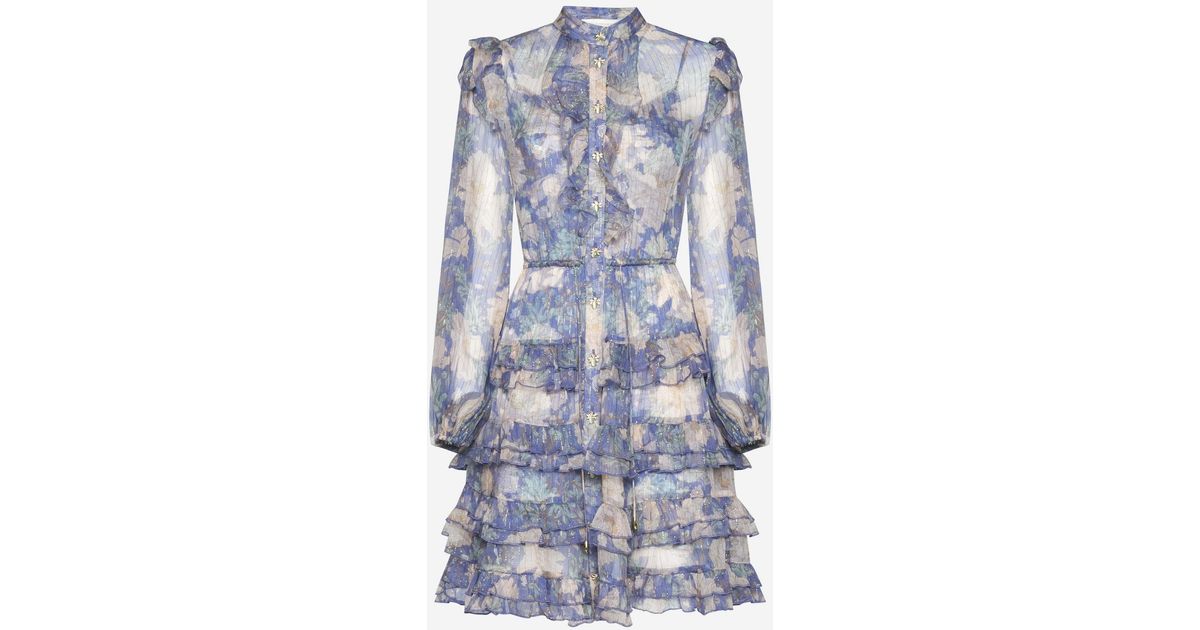 Zimmermann Cosmic Lurex Silk Mini Dress in Blue | Lyst