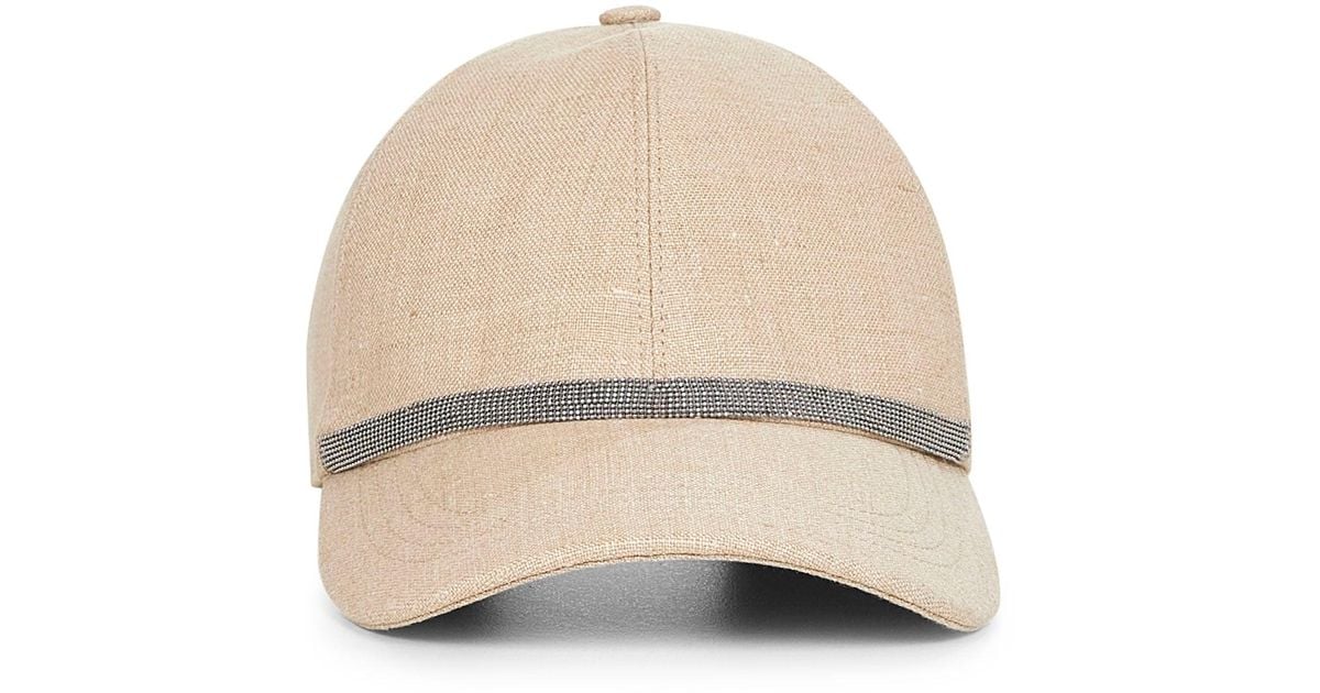 Brunello Cucinelli Linen Shiny Band Baseball Cap in Natural