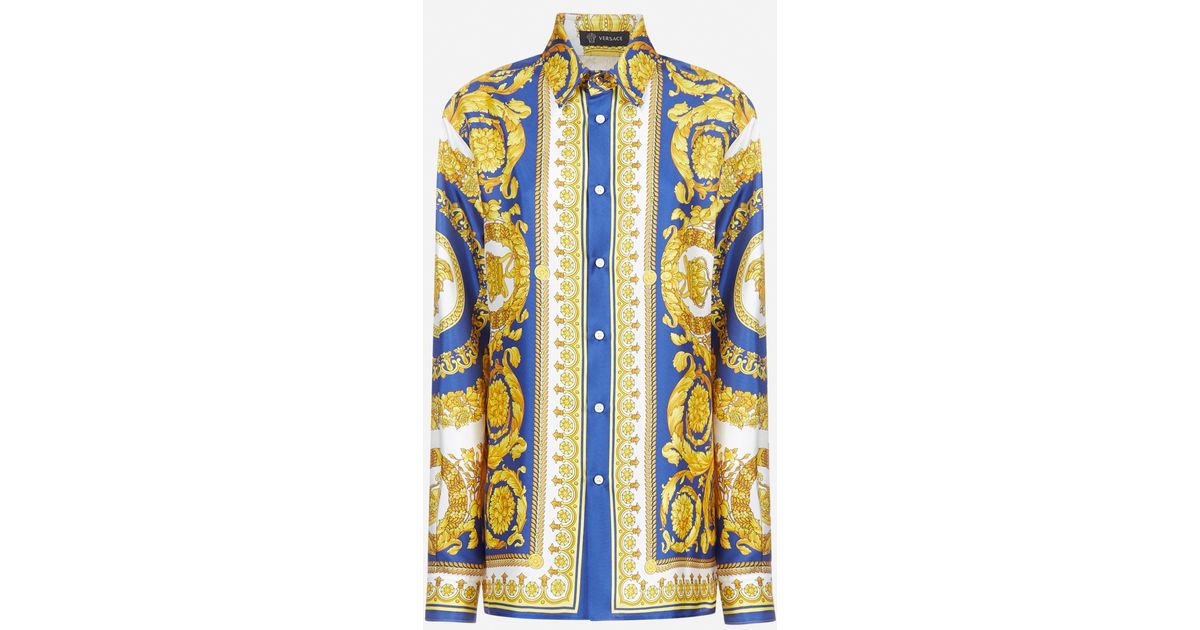 Versace Barocco Gold Print Silk Shirt for Men | Lyst