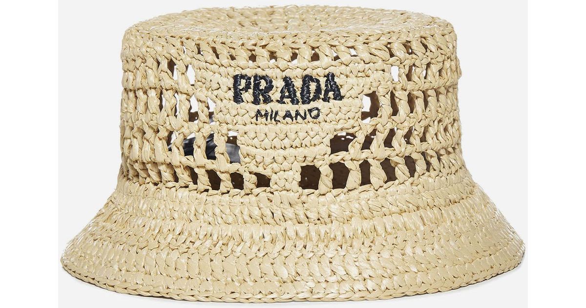 Cappello in paglia con logo di Prada in Neutro Lyst