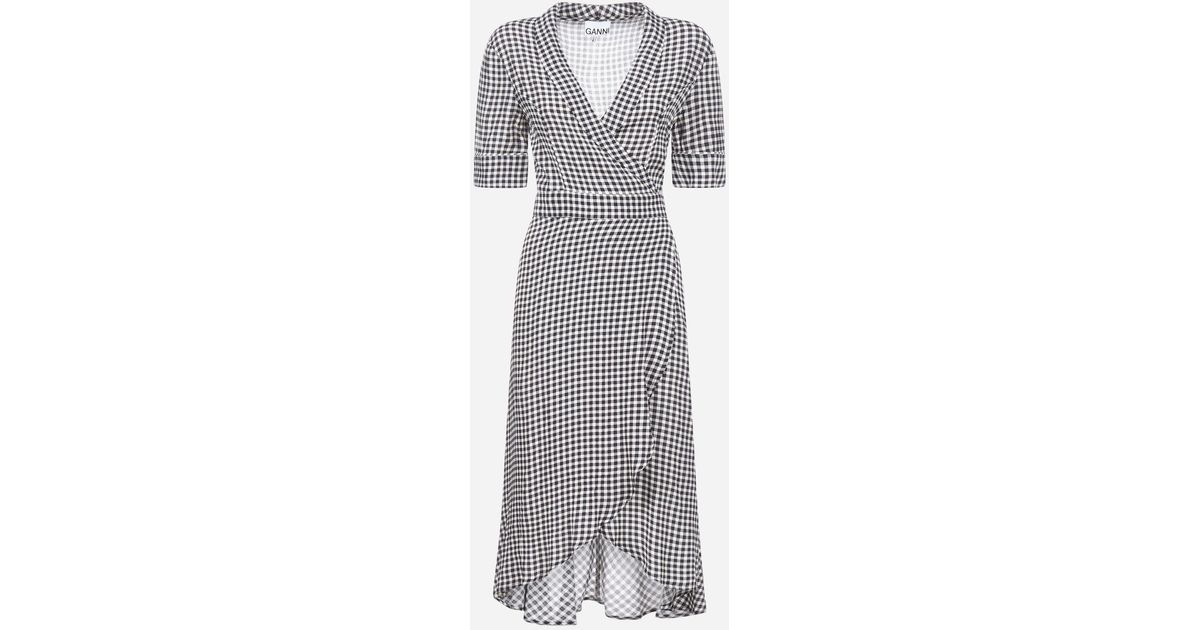 ganni gingham wrap dress