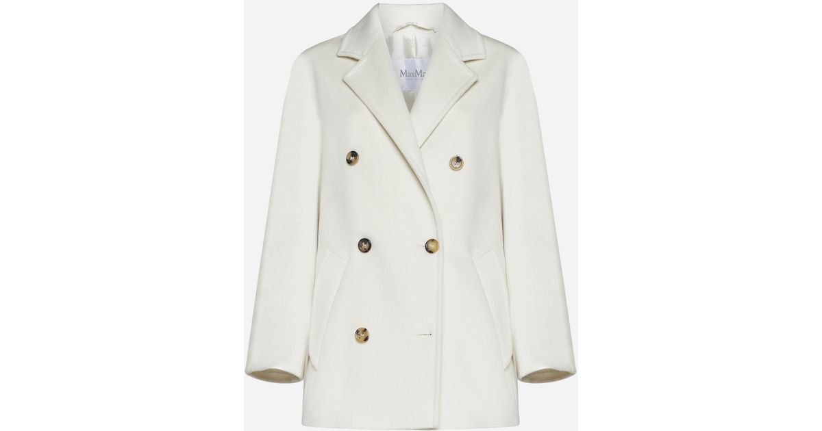 Max Mara Guinea Wool And Cashmere Coat in White | Lyst