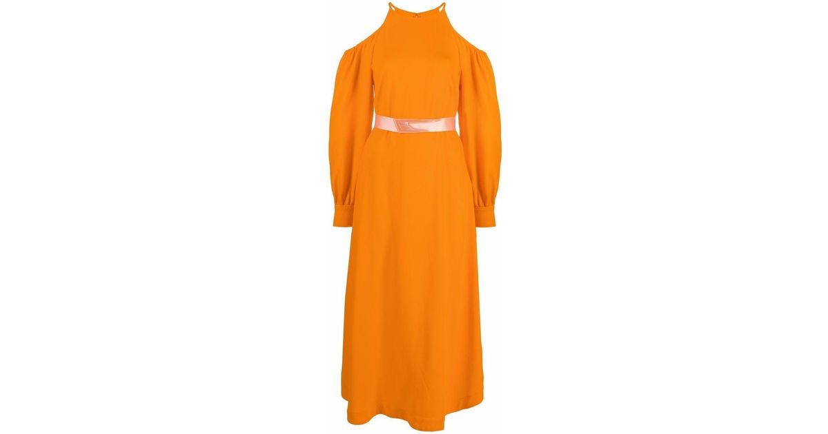 Stella McCartney Maxi Belted Dress in Orange - Lyst