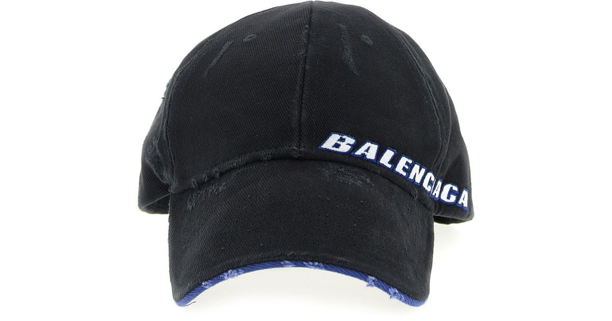 Balenciaga Distressed Femme Navy Baseball Cap Balenciaga Caps - Washed Black Distressed Design – LABELS main image 3