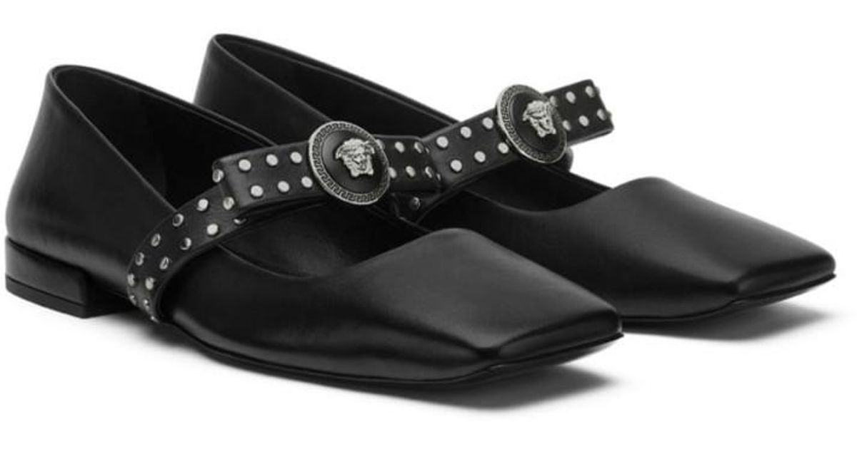 Versace Girls Leather Ballerina Pumps in Black main image 1