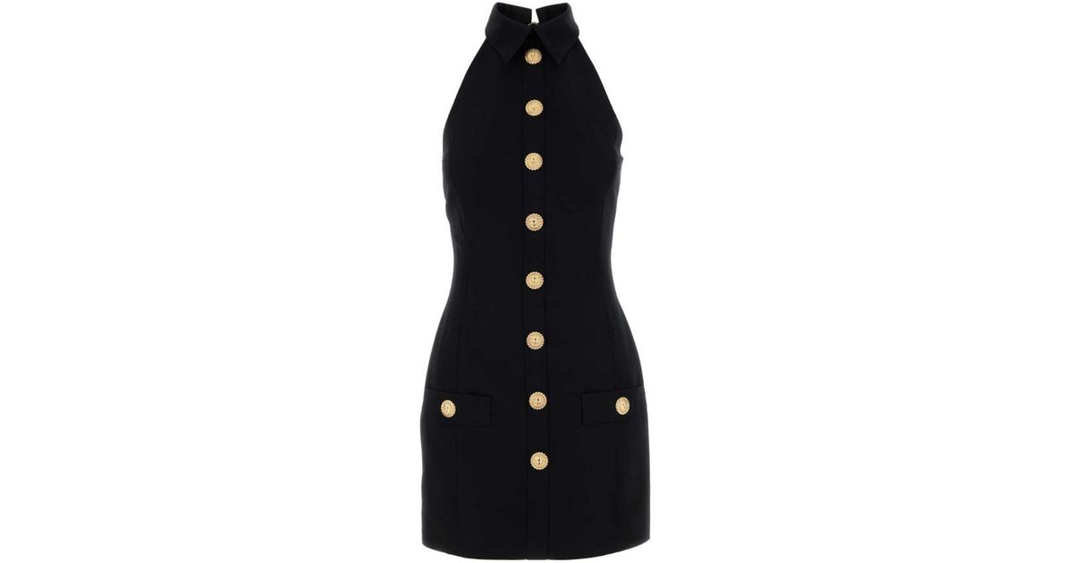 Balmain Wool Mini Dress in Black | Lyst
