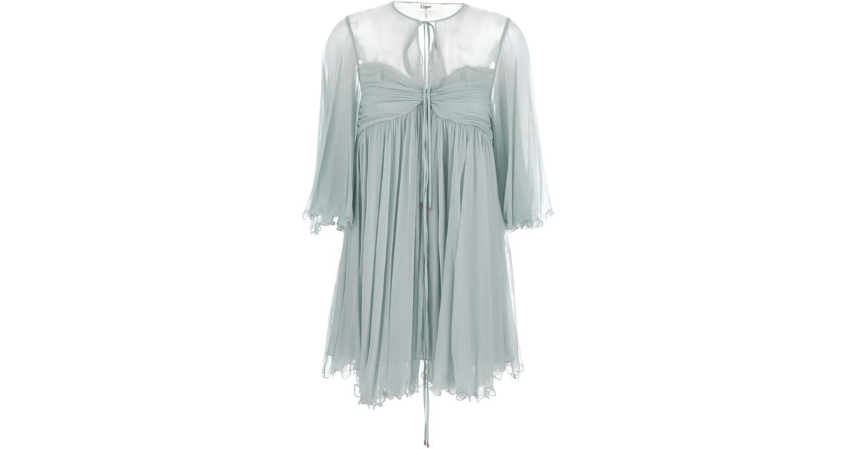 pleated mini dress in silk mousseline chloe CHLO Mini cape dress in silk mousseline
