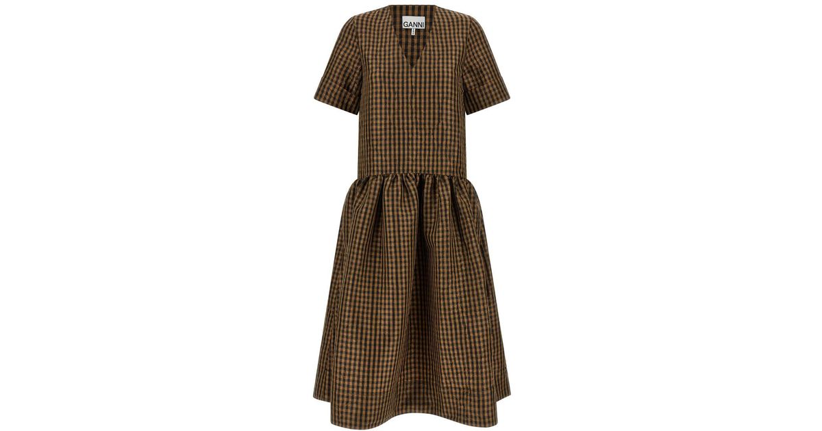 Taffet Ganni Taffet Crinckled Dress in Natural | Lyst