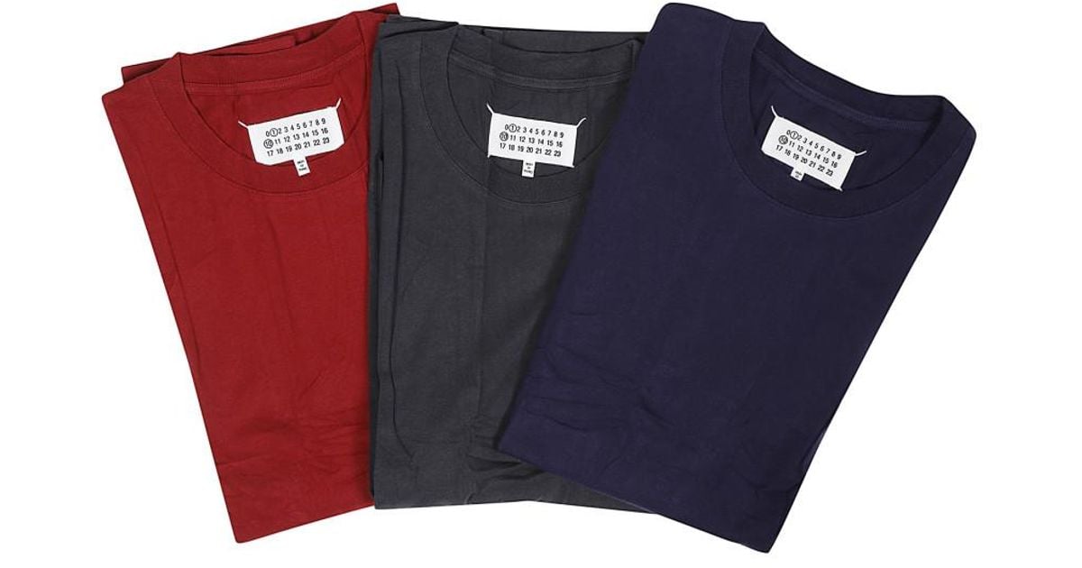Maison Margiela 3-Pack Of Cotton T-Shirts in Blue for Men Lyst