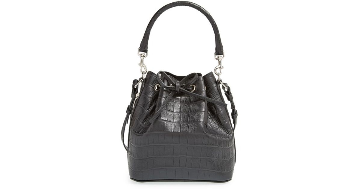 monogram college croc-embossed crossbody bag, black (noir)