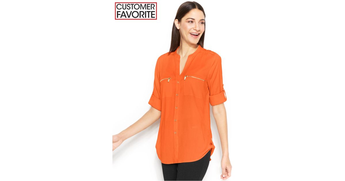 calvin klein zip pocket blouse