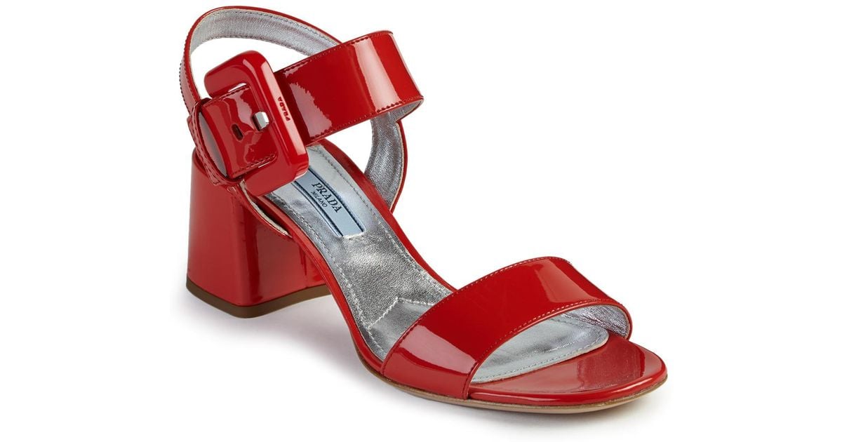 Prada Patent Leather Mid-heel Sandals 